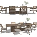 Modern Wooden Dining Table Set With Rattan Chairs And Green Plant Decor
