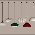 Multiple Pendant Lights With Various Designs And Colorful Shades In Light Wall Interior
