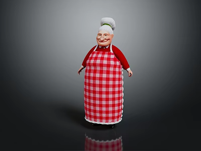 Elderly Game and Movie Character with White Chef Hat Red Top Red White Checkered Apron 3d model