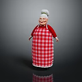 Elderly Game and Movie Character with White Chef Hat Red Top Red White Checkered Apron