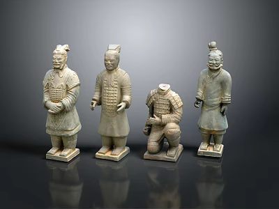 Terracotta Warrior Decorative Figurines As Home Display Furniture Pieces With Standing And Kneeling Poses 3d model