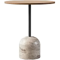 Modern Side Table With Round Wooden Top And Double Tiered Marble Base