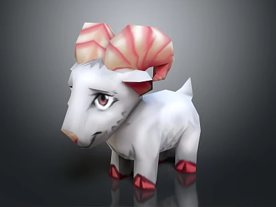 3D Model Of Cute White Lamb With Pink Red Spiral Horns And Red Hooves 3d model
