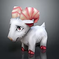 3D Model Of Cute White Lamb With Pink Red Spiral Horns And Red Hooves