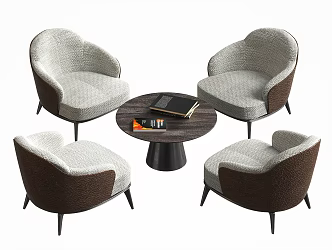 Modern Negotiation Table and Chair Leisure Chair Coffee Table Leisure Four-Person Table and Chair Dining Chair One-Person Leisure Chair Wooden Round Coffee Table 3d model