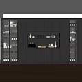 Modern Black Wine Cabinet With Glass Doors And Open Shelves For Interior Decor