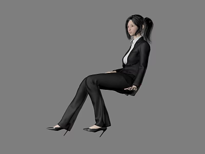 Elegant Business Woman in Black Suit with Ponytail Sitting Wearing High Heels 3d model
