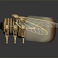 Steampunk Mechanical Bee With Golden Body Transparent Wings And Colorful Patterns