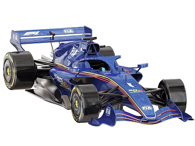 Blue Formula 1 Racing Car With Streamlined Aerodynamic Body And Large Tires 3d model