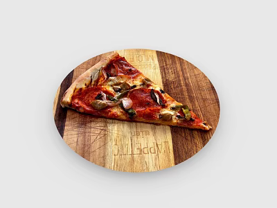 A Delicious Pizza Slice on Wooden Tray with Fresh Toppings and Crust 3d model