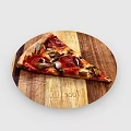 A Delicious Pizza Slice on Wooden Tray with Fresh Toppings and Crust