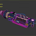 Futuristic Blue Mechanical Weapon With Multiple Cylindrical Components Control Panel And Warning Signs