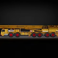 Yellow Potain Heavy Duty Crane With Extended Boom And Multiple Red Wheels