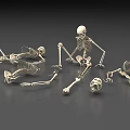 Multiple Skeletons In Various Poses Lying Sitting With Scattered Bones And Skull On Gray Background