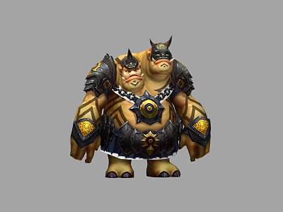 Two Headed Armored Game Movie Character With Muscular Build And Ornate Details 3d model