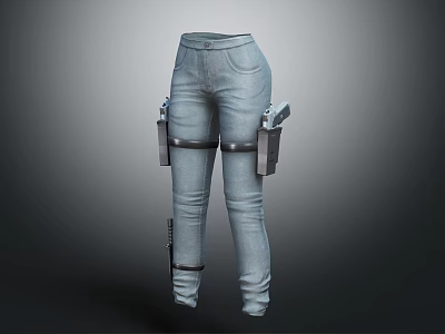 Trendy Light Blue Skinny Fit Jeans With Thigh Straps And Holsters Detail Design 3d model