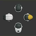 Futuristic Weapon Helmets Featuring White Gold And Green Modern Design Elements 3d model