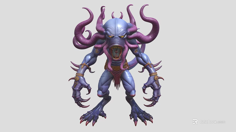Game Movie Fantasy Monster Character With Purple Tentacles And Sharp Claws 3d model 