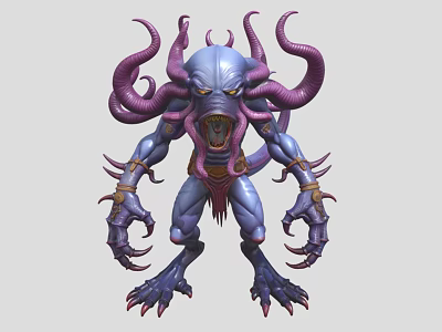 Game Movie Fantasy Monster Character With Purple Tentacles And Sharp Claws 3d model
