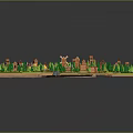 3D Cartoon Island Community With Small Houses Trees Lake And Green Spaces