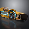 Futuristic Sci Fi Weapon With Yellow Body Blue Glowing Elements And Copper Pipes 3d model