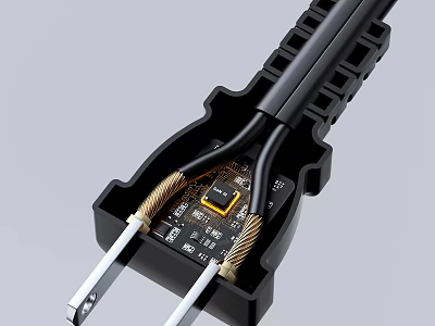 Smart Machine Internal Components Featuring Circuit Board Chip Plug And Copper Cables 3d model