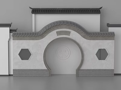 Traditional Chinese Garden Wall with Arched Doorway Traditional Tiled Roof and Hexagonal Lattice Windows 3d model