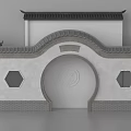 Traditional Chinese Garden Wall with Arched Doorway Traditional Tiled Roof and Hexagonal Lattice Windows
