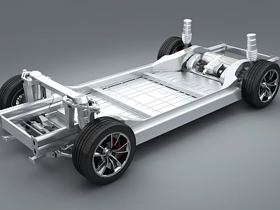 Electric Vehicle Car Chassis With Battery Pack Wheels And Motor Components 3d model