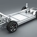 Electric Vehicle Car Chassis With Battery Pack Wheels And Motor Components 3d model