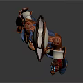Game Movie Character With Orange White Costume Hat Holding Gun Blue Boots and Armored Design