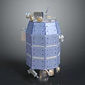 Detailed Blue Modular Spacecraft Model With Antenna And Thruster Components 3d model