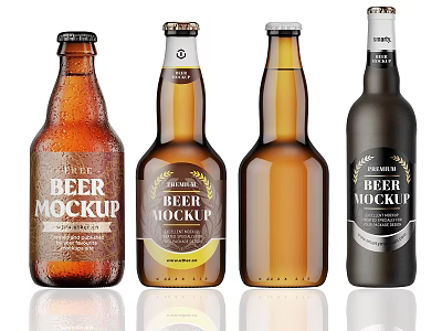 Set of Assorted Beer Bottles with Mockup Labels in Different Designs and Colors 3d model