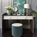 Modern Dressing Table With Mirror Table Lamp Green Plant And Decorative Stool 3d model