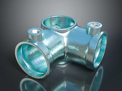 Galvanized Metal Three Way Pipe Fitting For Industrial Plumbing Systems 3d model
