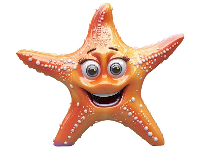 Cute Cartoon Orange Starfish Decorative Ornament Set with White Spots Adorable Expression Home Decor 3d model