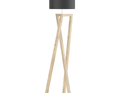 Modern Wooden Floor Lamp With Crossed Frame And Black Shade 3d model