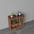 Wooden Chinese Tea Table and Chairs with Round Decorative Painting Green Plant Tea Set