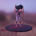 Humanoid Character Lifting Black Creature With Red Organic Debris On Circular Platform 3d model