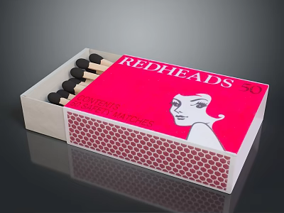 Redheads Safety Matchbox With Pink Design And Woman's Portrait And Black Matches 3d model