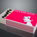 Redheads Safety Matchbox With Pink Design And Woman's Portrait And Black Matches
