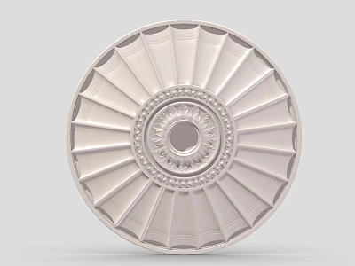 Ornate Circular Ceiling Medallion With Radial Patterns And Central Floral Design 3d model