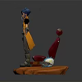 Blue Haired Character In Orange Top With Small Creatures On Red Chair Orange Platform