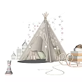 Cozy Teepee Tent With Snowflake Decorations String Lights Pillows Mini House Models And Toys