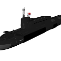 Military Submarine Vessel Navigating Open Ocean Waters With Command Tower And Calm Surface