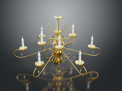 Ornate Golden Candelabra Chandelier Lighting Combination With Decorative Curved Arms And Metal Frame 3d model