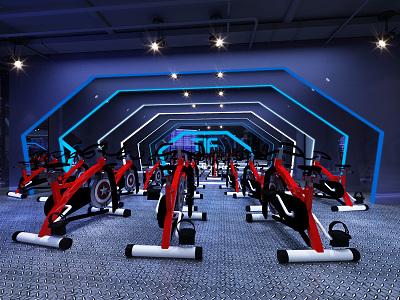 modern gym cycling room cycling fitness equipment 3d model