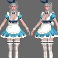 Cute Anime Character With Bunny Ears In Blue And White Maid Outfit With Stockings