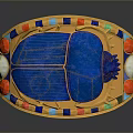 Elegant Golden Bracelet With Blue Beetle Decor And Colorful Inlays