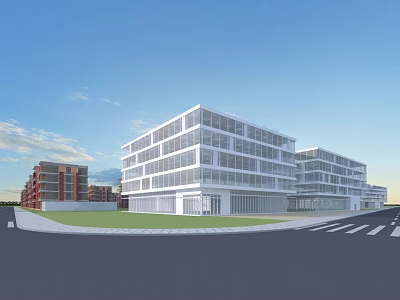 Modern Multi Storey Residential Building With Glass Curtain Walls White Exterior And Green Lawn Area 3d model